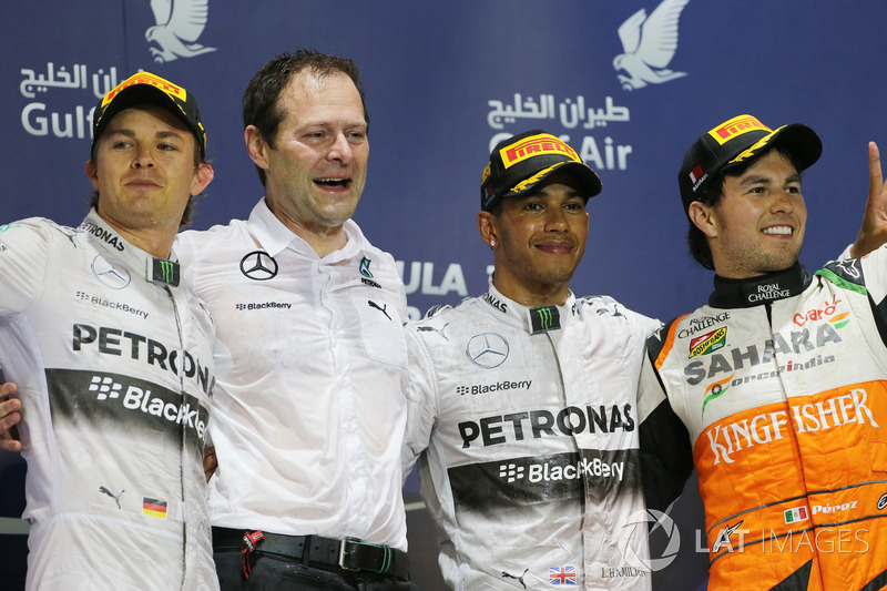 2014: 1. Lewis Hamilton, 2. Nico Rosberg, 3. Sergio Perez