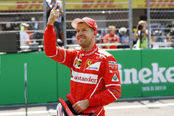Sebastian Vettel, Ferrari, celebrates pole position