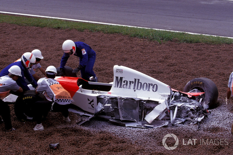 Michael Andretti, McLaren Ford MP4/8 after the crash