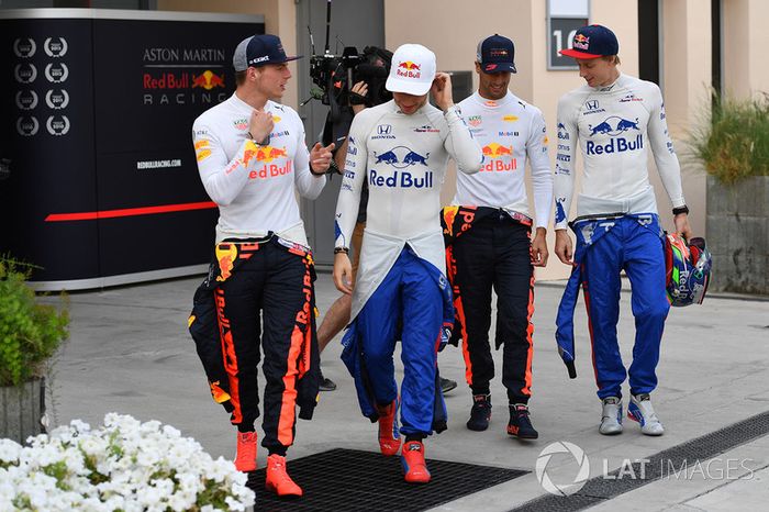 Max Verstappen, Red Bull Racing, Pierre Gasly, Scuderia Toro Rosso, Daniel Ricciardo, Red Bull Racing y Brendon Hartley, Scuderia Toro Rosso