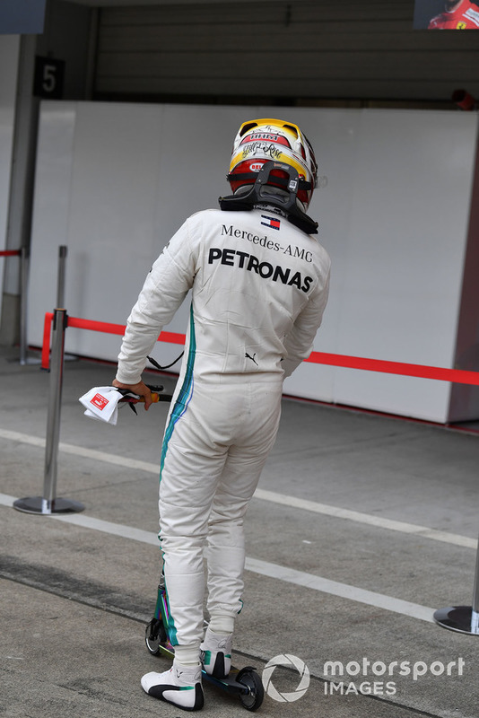 Lewis Hamilton, Mercedes AMG F1 on a scooter