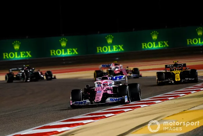 Sergio Perez, Racing Point RP20, Esteban Ocon, Renault F1 Team R.S.20, Lance Stroll, Racing Point RP20, e Valtteri Bottas, Mercedes F1 W11