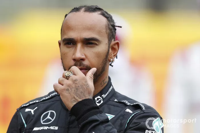 Lewis Hamilton, Mercedes, antes de la presentación del coche de Fórmula 1 de 2022