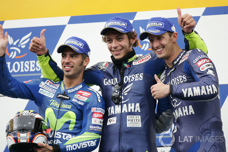 Podium: winner Valentino Rossi, second place Marco Melandri, third place Colin Edwards