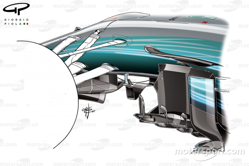 Nouvelles aubes de déviation de la Mercedes W08, GP de Monaco