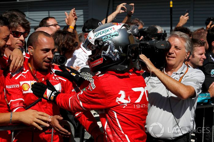 Sebastian Vettel, Ferrari celebra en parc ferme