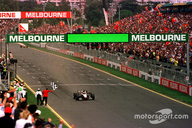 David Coulthard wins the first race of the season in Melbourne beating Michael Schumacher and Mika Hakkinen