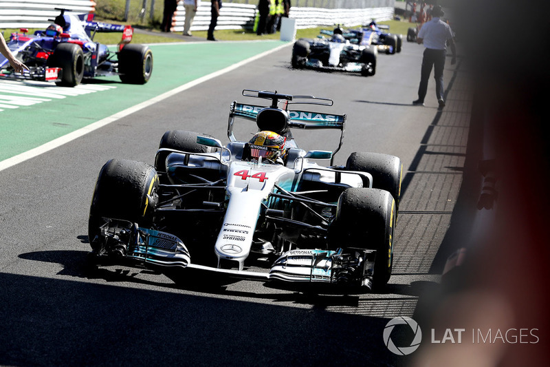 Race winner Lewis Hamilton, Mercedes AMG F1 arrives in parc ferme