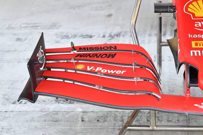 Detalle del alerón delantero del Ferrari SF21