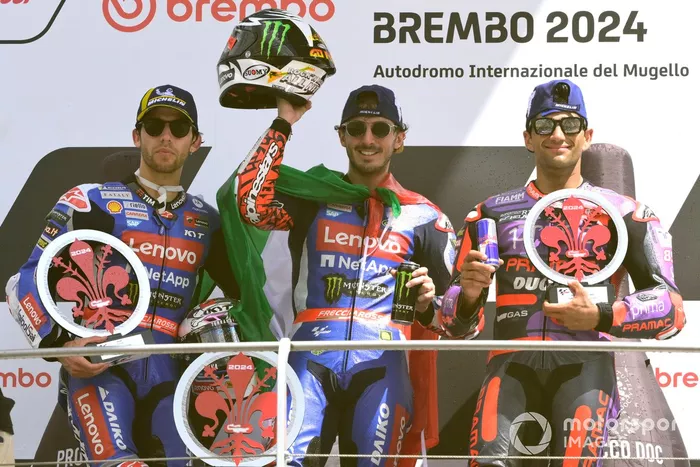 Enea Bastianini, Ducati Team, Francesco Bagnaia, Ducati Team, Jorge Martin, Pramac Racing