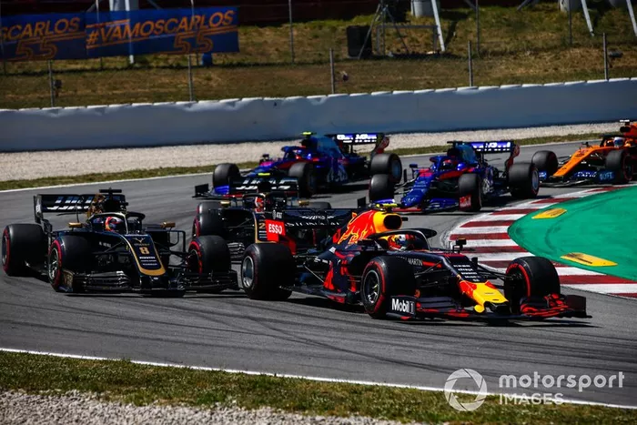 Pierre Gasly, Red Bull Racing RB15, Romain Grosjean, Haas F1 Team VF-19, Kevin Magnussen, Haas F1 Team VF-19, Daniil Kvyat, Toro Rosso STR14, Alexander Albon, Toro Rosso STR14, y Carlos Sainz Jr., McLaren MCL34