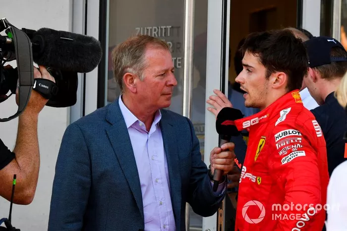 Martin Brundle, Sky TV intervista Charles Leclerc, Ferrari in Parc Ferme dopo la gara