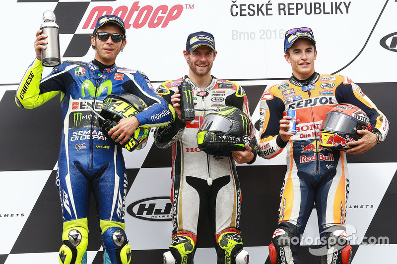 Podium: Sieger Cal Crutchlow, Team LCR, Honda; 2. Valentino Rossi, Yamaha Factory Racing; 3. Marc Ma