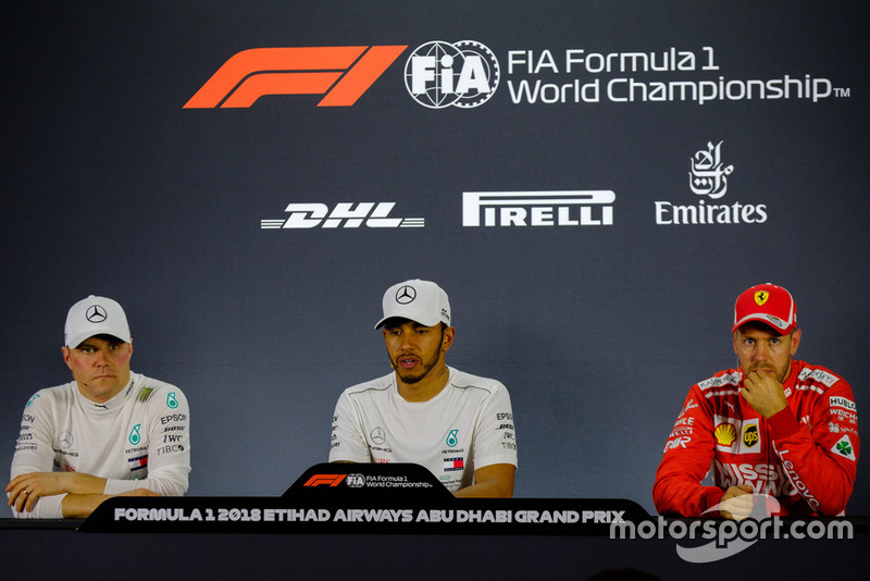 Press Conference: (Left to Right) Valteri Bottas, Mercedes AMG F1, Lewis Hamilton, Mercedes AMG F1, Sebastian Vettel, Ferrari