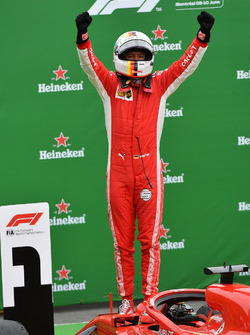 Race winner Sebastian Vettel, Ferrari SF71H celebrates in parc ferme