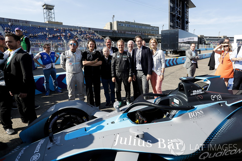 Jean Todt, FIA President, Alejandro Agag, CEO, Formula E, Nico Rosberg, Formula 1 World Champion, Formula E investor, with the new Gen2 Formula E Car