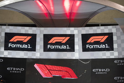 The new F1 logo displayed on the podium