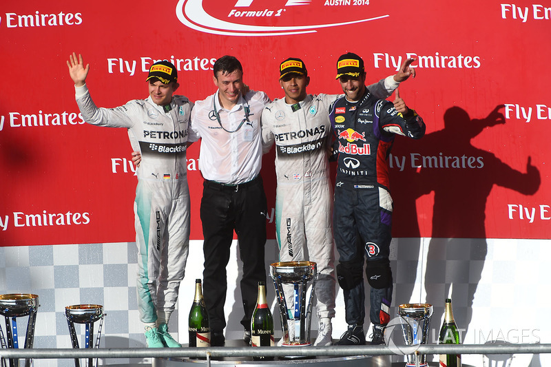 2014 : 1. Lewis Hamilton, 2. Nico Rosberg, 3. Daniel Ricciardo