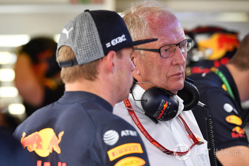 Max Verstappen, Red Bull Racing et Helmut Marko, consultant Red Bull Motorsport