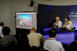 Charlie Whiting, FIA Delegate and Matteo Bonciani, FIA Media Delegate in the Press Conference discussing the Kimi Raikkonen, Ferrari and Max Verstappen, Red Bull Racing incident at United States Grand Prix