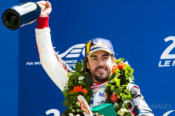 Overall podium: winner Fernando Alonso, Toyota Gazoo Racing