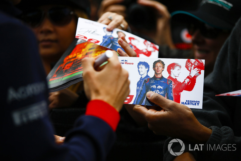 Brendon Hartley, Toro Rosso, signs autographs for fans