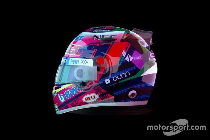 El casco de Sergio Pérez, Racing Point, para el GP de México