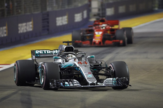 Lewis Hamilton, Mercedes AMG F1 W09 EQ Power+, leads Sebastian Vettel, Ferrari SF71H