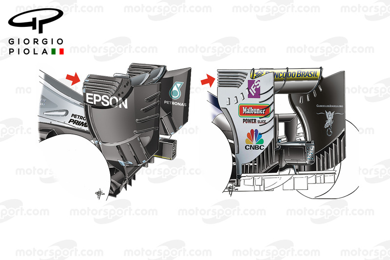 Sauber C35, Mercedes F1 W07: Heckflügel, Vergleich