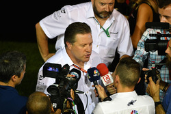 Zak Brown, McLaren Executive Director talks to the media