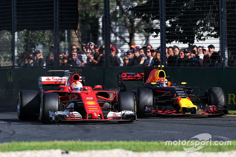 Max Verstappen, Red Bull Racing, RB13; Sebastian Vettel, Ferrari; SF70H