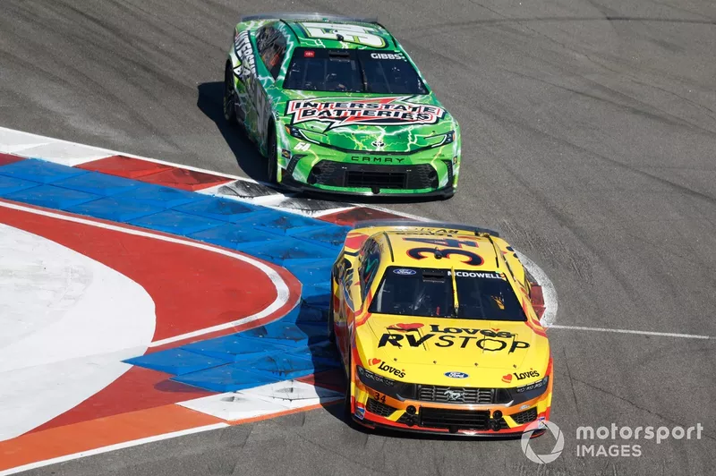 Michael McDowell, Front Row Motorsports, Love's Travel Stops Ford Mustang, Ty Gibbs, Joe Gibbs Racing, Interstate Batteries Toyota Camry
