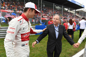 Charles Leclerc, Alfa Romeo Sauber F1 Team on the grid with Jean Todt, FIA President