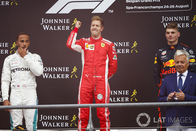 Podyum: Yarış galibi Sebastian Vettel, Ferrari, 2. Lewis Hamilton, Mercedes AMG F1, 3. Max Verstappen, Red Bull Racing