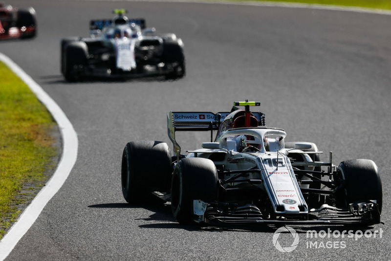 Charles Leclerc, Sauber C37, leads Sergey Sirotkin, Williams FW41