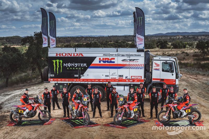 #1 Monster Energy Honda Team: Ricky Brabec, #4 Monster Energy Honda Team: Jose Ignacio Cornejo Florimo, #47 Monster Energy Honda Team: Kevin Benavides, #88 Monster Energy Honda Team: Bort Joan Barreda
