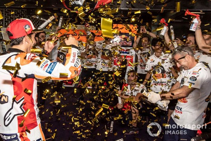 World Champion Marc Marquez, Repsol Honda Team celebrates with his team