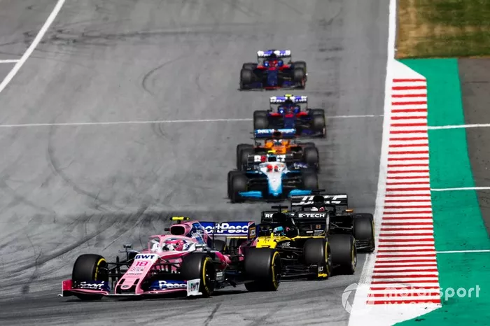 Lance Stroll, Racing Point RP19, Daniel Ricciardo, Renault F1 Team R.S.19, Romain Grosjean, Haas F1 Team VF-19, e Robert Kubica, Williams FW42