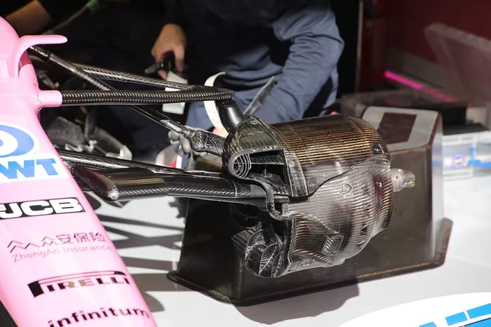Detalle del freno delantero del Racing Point RP20