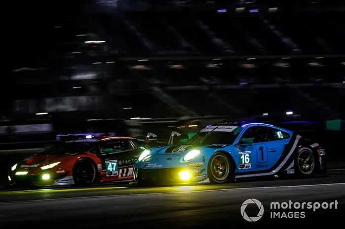 #47 Precision Performance Motorsports Lamborghini Huracan GT3, GTD: Brandon Gdovic, Eric Lux, #16 Wright Motorsports Porsche 911 GT3 R, GTD: Ryan Hardwick, Patrick Long, Klaus Bachler, Anthony Imperato
