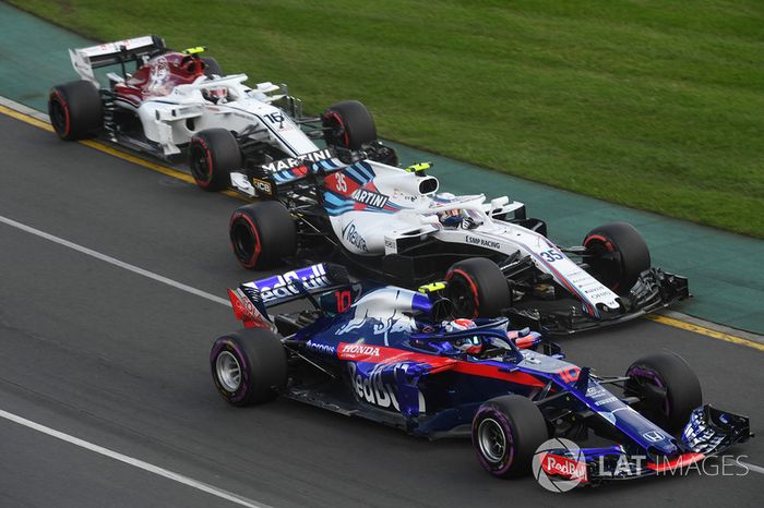 Pierre Gasly, Scuderia Toro Rosso STR13, Sergey Sirotkin, Williams FW41 and Charles Leclerc, Sauber C37