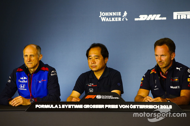 Franz Tost, Team Principal, Toro Rosso, Toyoharu Tanabe, F1 Technical Director, Honda, and Christian Horner, Team Principal, Red Bull Racing, in the Press Conference