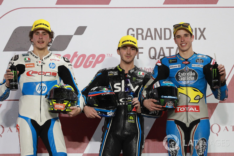 Podium: segundo, Lorenzo Baldassarri, Pons HP 40, ganador, Francesco Bagnaia, Sky Racing Team VR46, 