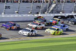 Denny Hamlin, Joe Gibbs Racing Toyota and Brad Keselowski, Team Penske Ford Fusion and Ryan Blaney, Team Penske Ford Fusion