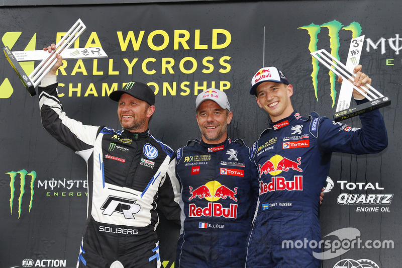 Winnaar Sébastien Loeb, Team Peugeot Total, tweede Petter Solberg, PSRX Volkswagen Sweden, derde Timmy Hansen, Team Peugeot Total