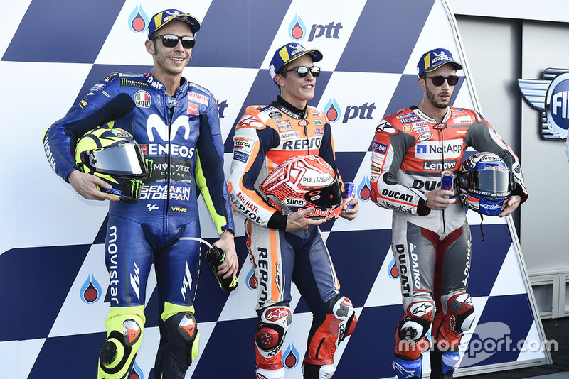 Il poleman Marc Marquez, Repsol Honda Team, Valentino Rossi, Yamaha Factory Racing, Andrea Dovizioso, Ducati Team