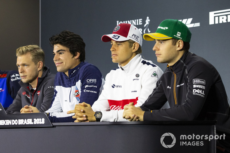 Kevin Magnussen, Haas F1 Team, Lance Stroll, Williams Racing, Marcus Ericsson, Sauber et Stoffel Vandoorne, McLaren en conférence de presse
