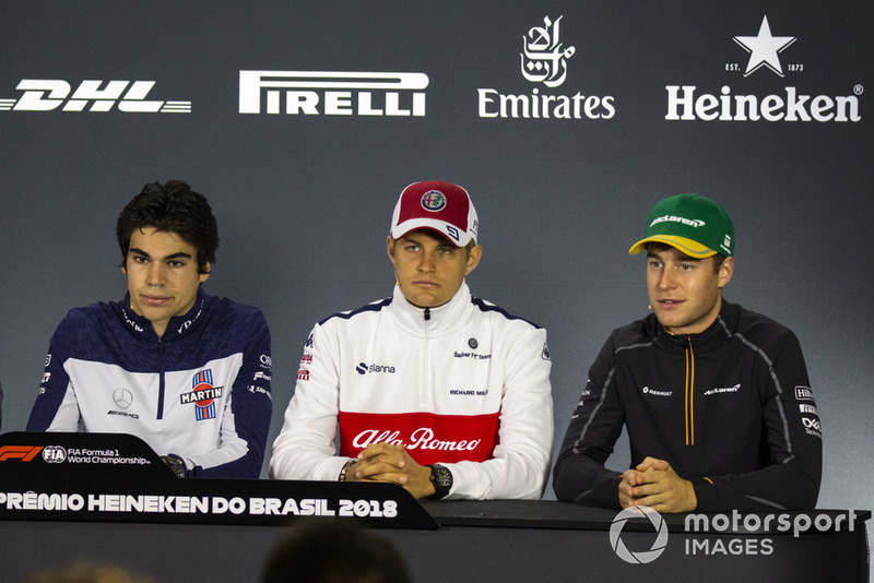 Lance Stroll, Williams Racing, Marcus Ericsson, Sauber et Stoffel Vandoorne, McLaren en conférence de presse