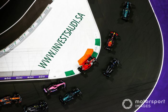 Fernando Alonso, Aston Martin AMR23, Sergio Pérez, Red Bull Racing RB19, George Russell, Mercedes F1 W14, Carlos Sainz, Ferrari SF-23