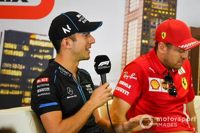 Nicholas Latifi, Williams Racing e Sebastian Vettel, Ferrari, in conferenza stampa